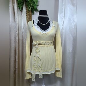 ♡ Y2K ♡ Abercrombie Pastel Yellow Empire Waist Ballerina Babydoll Top